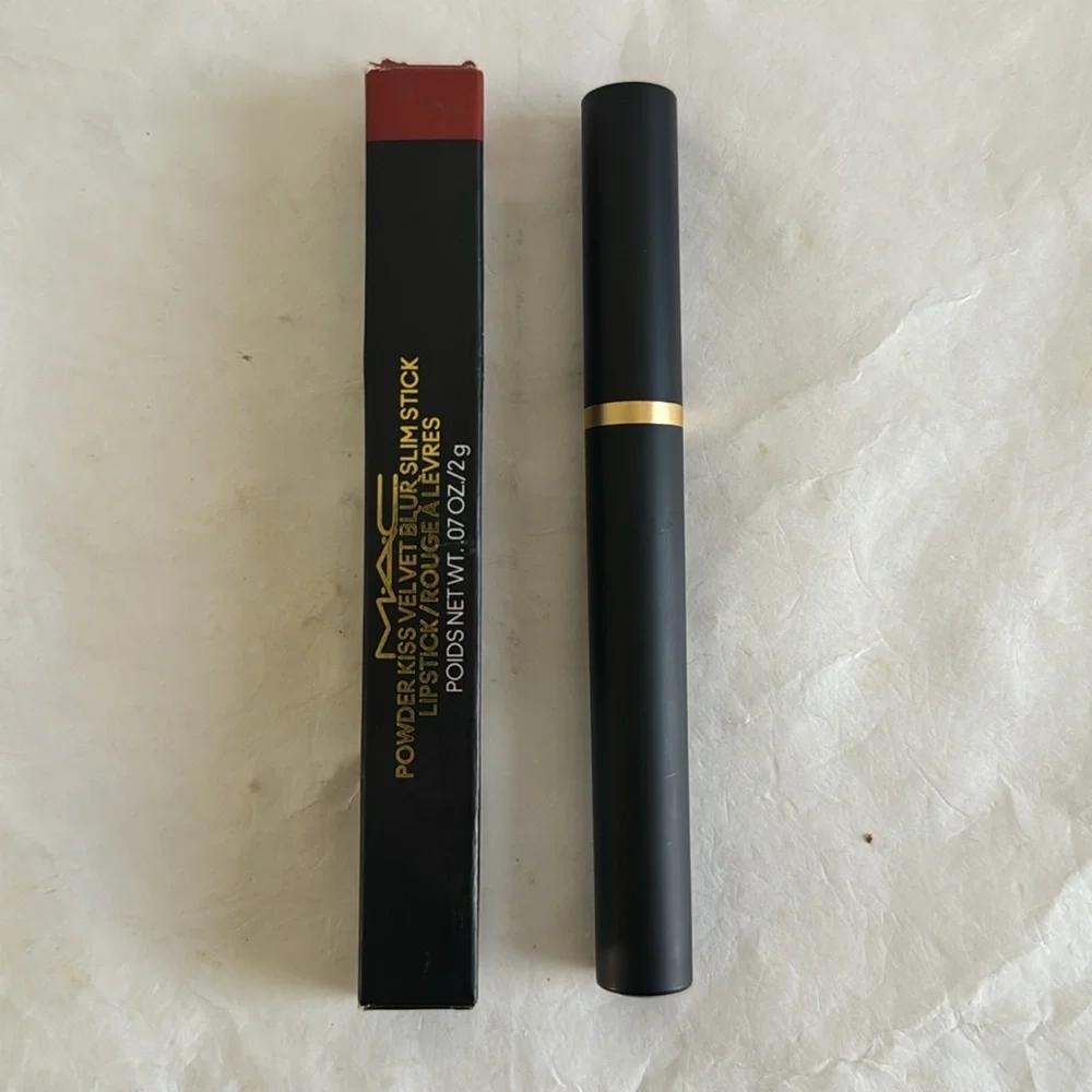 MAC Powder Kiss Velvet Blur Slim Stick Lipstick 877 Devoted To Chili NIB $28